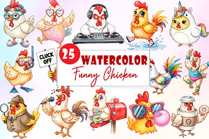 Funny Chicken Clipart Crazy Chicken, an Illustration by Watercolor design