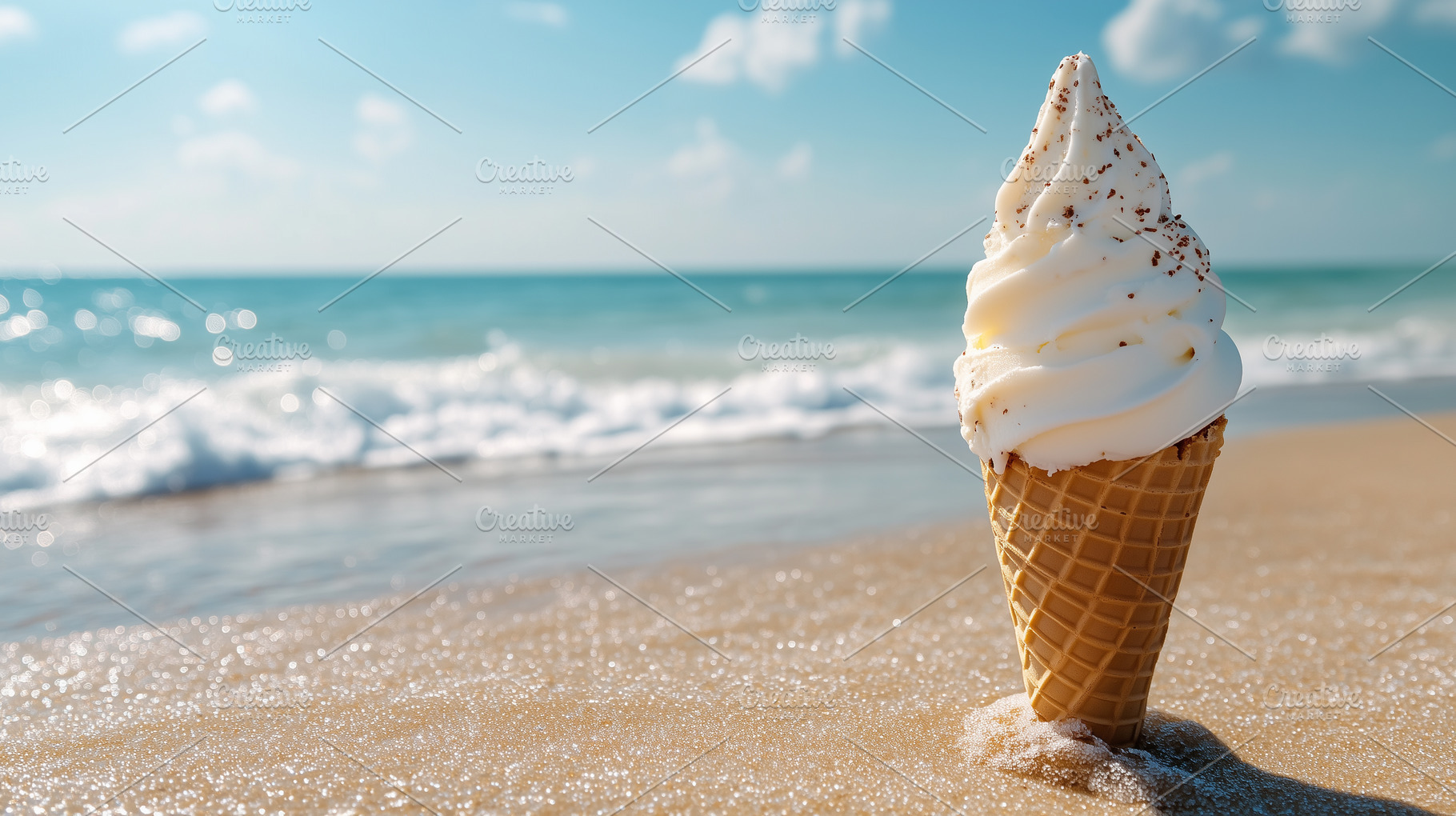 Vanilla soft ice cream cone on beach, a Food & Drink Photo by MistyDay
