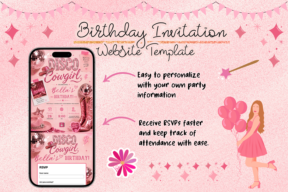 Disco Cowgirl Birthday RSVP Website, a Social Media Template by bellaROSEworkshop (Photo 2 of 5)