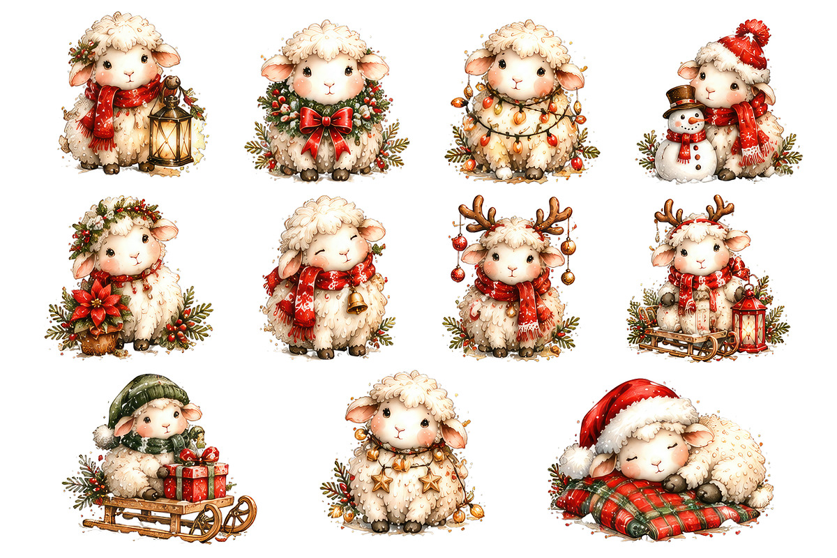 Watercolor Christmas sheep PNG, a Decorative Illustration by dashtik (Photo 5 of 8)
