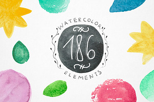 Set of 186 watercolor elements.