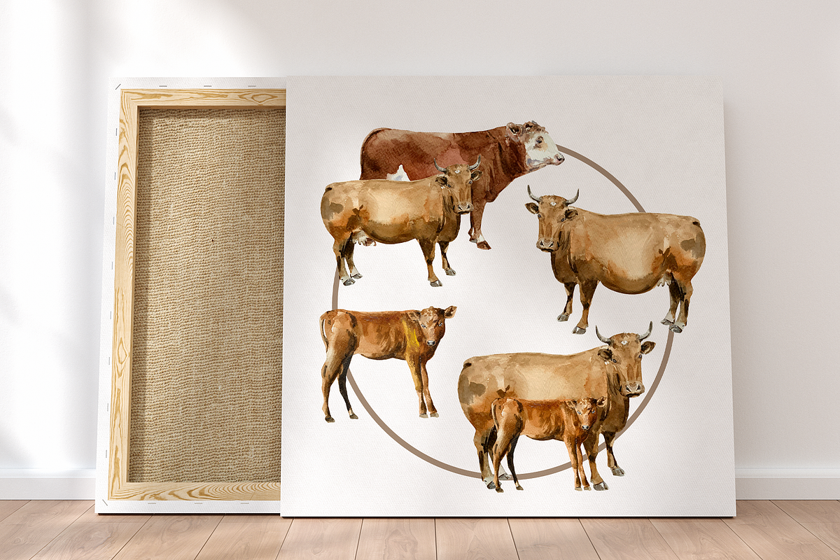 Watercolor Cow Clip arts and Posters, an Animal Illustration by Tati Bordiu (Photo 2 of 8)