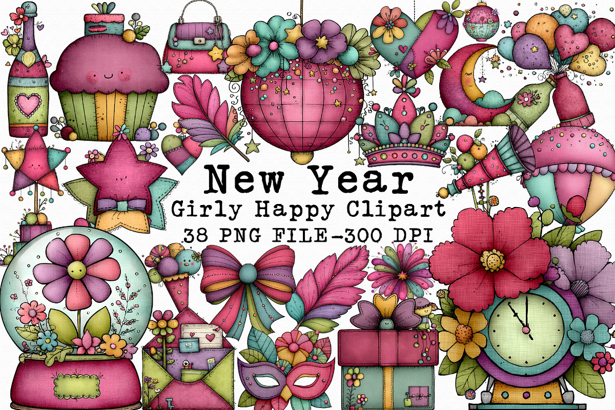 Girly Happy New Year Clipart, an Illustration by Libby Wishes (Photo 1 of 6)