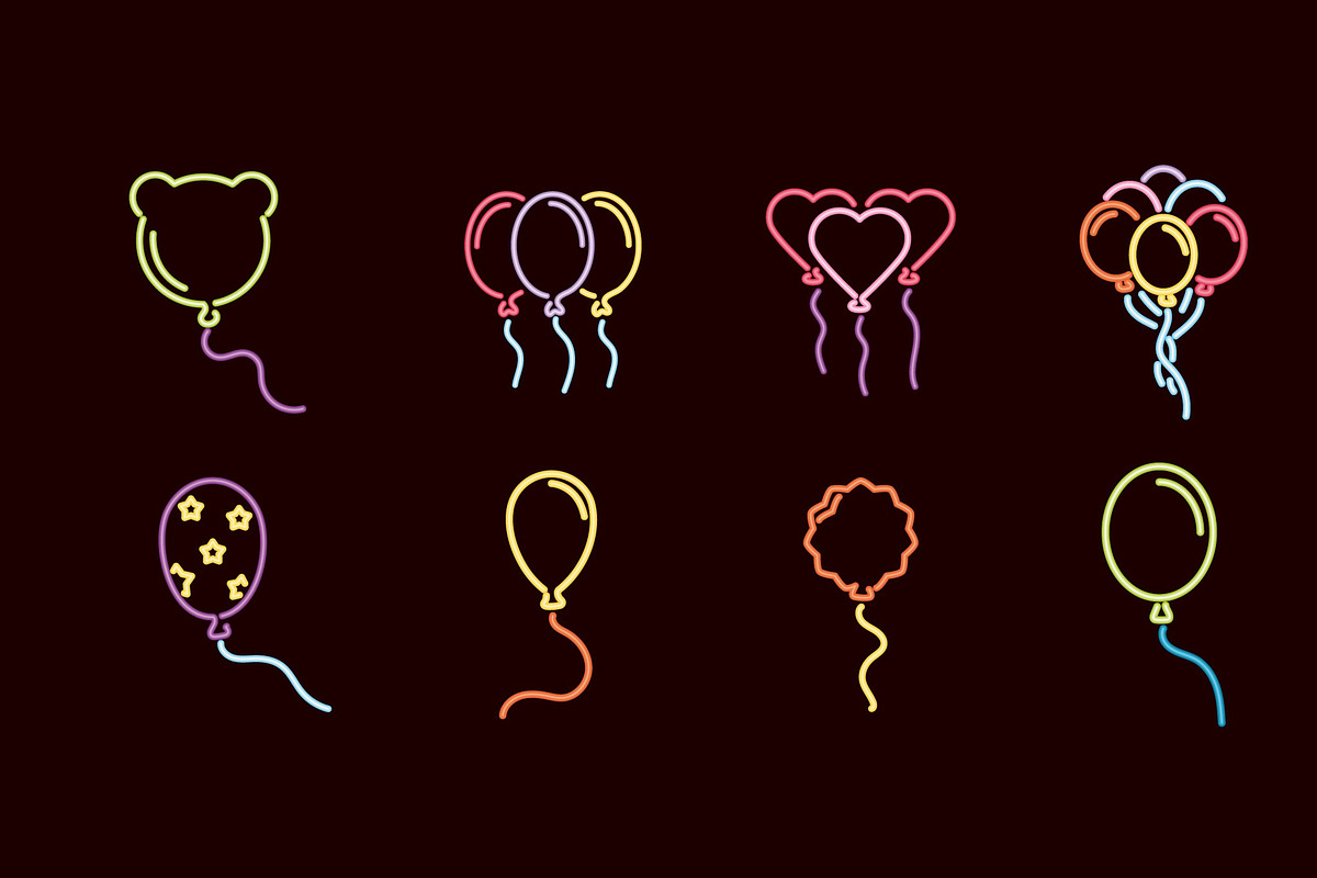 Neon Balloon Icon Set, an Outline Icon by studiogstock (Photo 3 of 3)