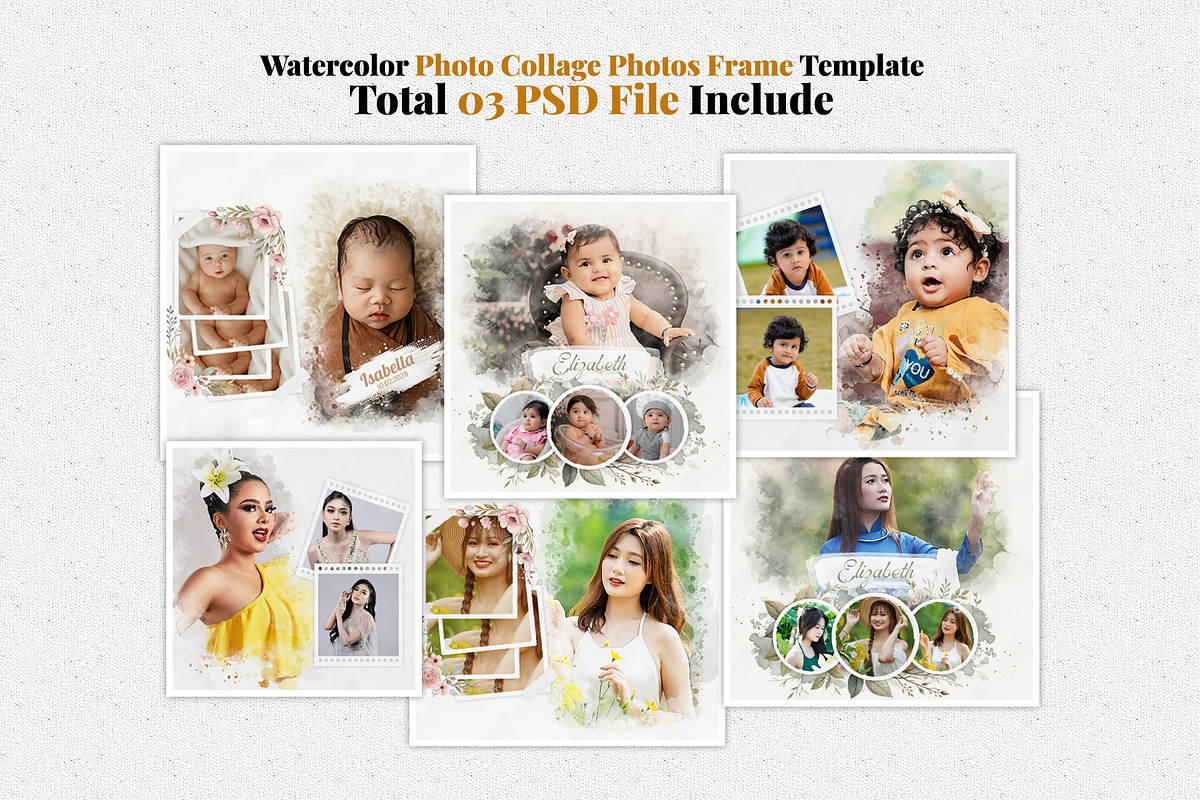 Watercolor Photo Collage Template, an Action Add-On by MRI STUDIO (Photo 1 of 12)