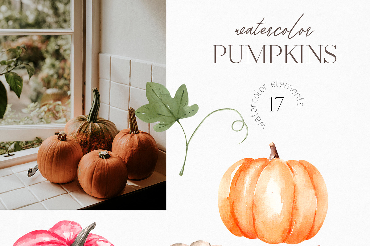 Watercolor Fall Pumpkin Clipart, a Decorative Illustration by YuliyaArtGarden (Photo 2 of 5)