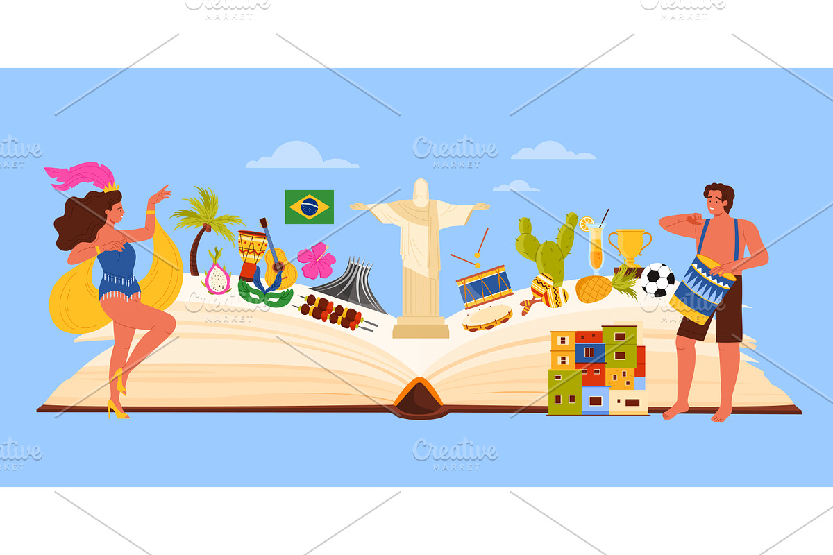 Brazilian culture book with symbols, an Illustration by Flashvector