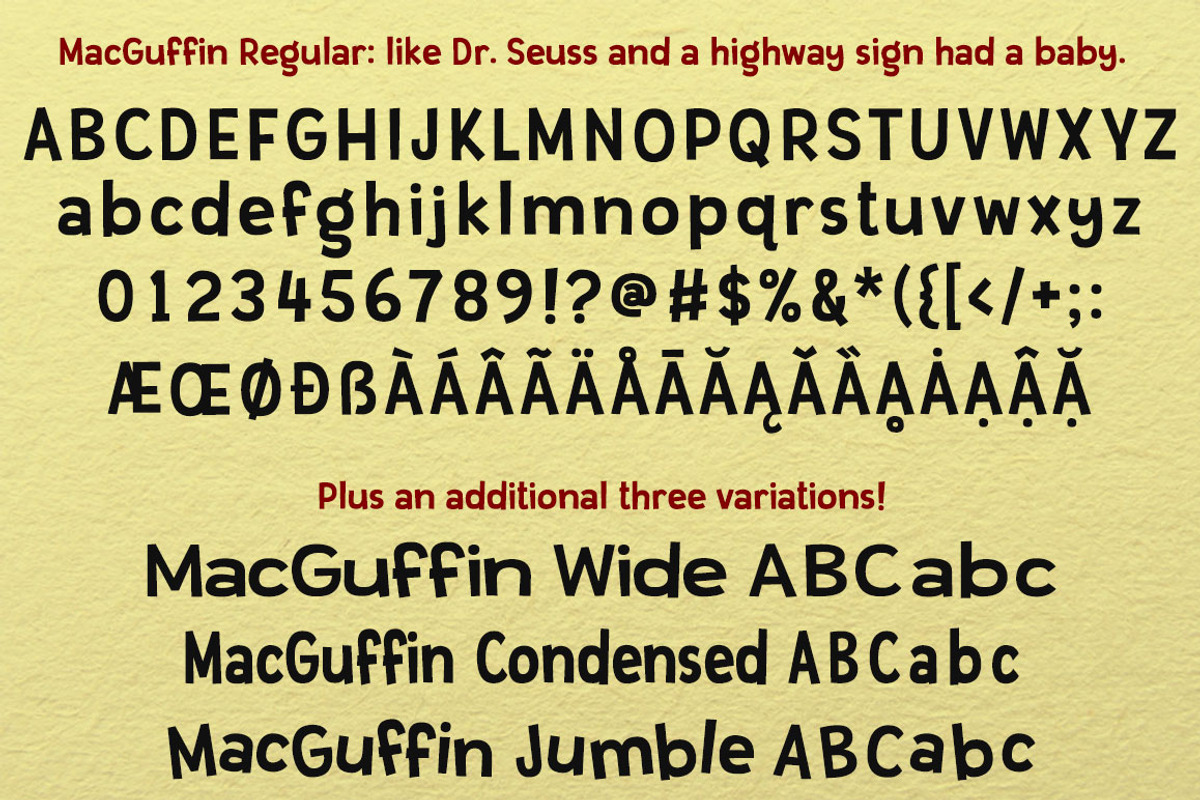 MacGuffin fun font set preview 2
