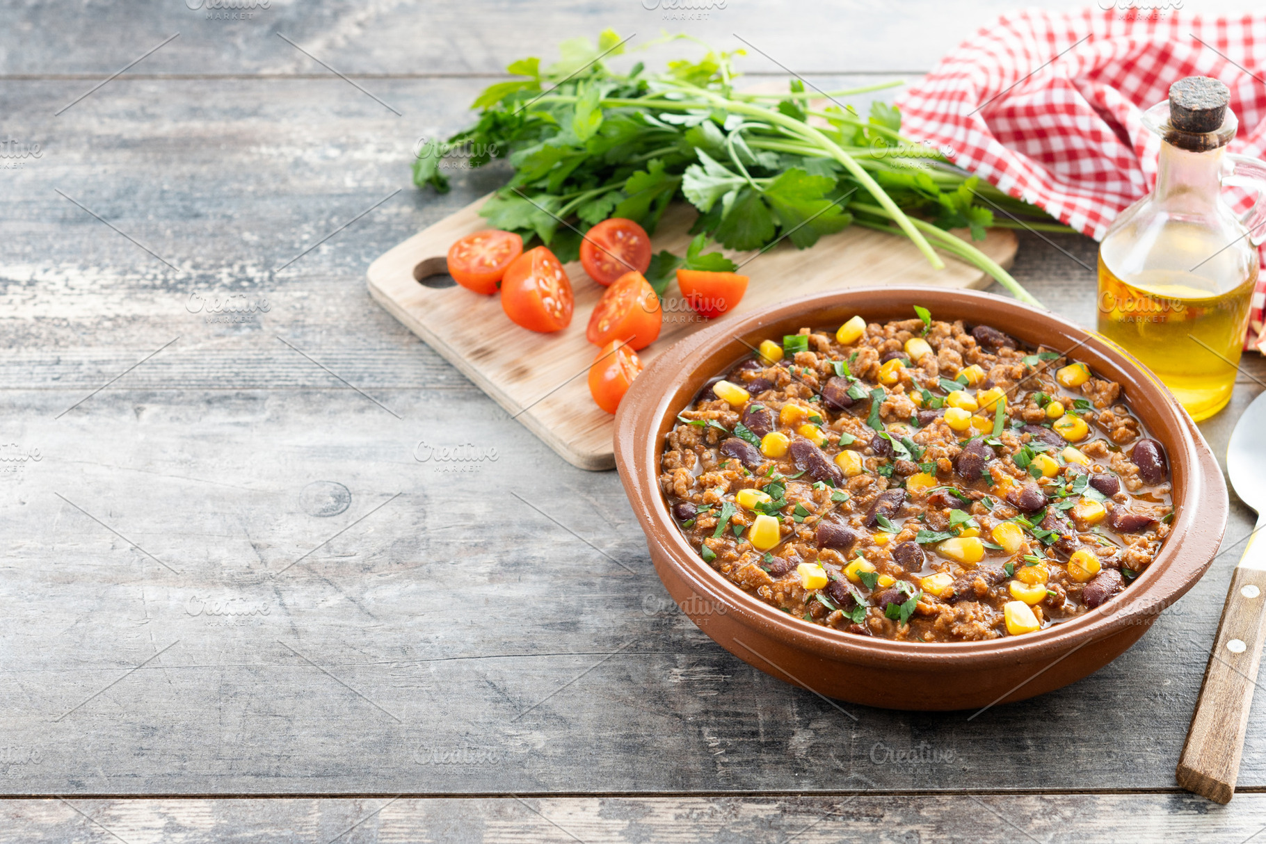 Traditional Mexican Chili con carne. Minced meat and vegetables, a Food & Drink Photo by etorres69