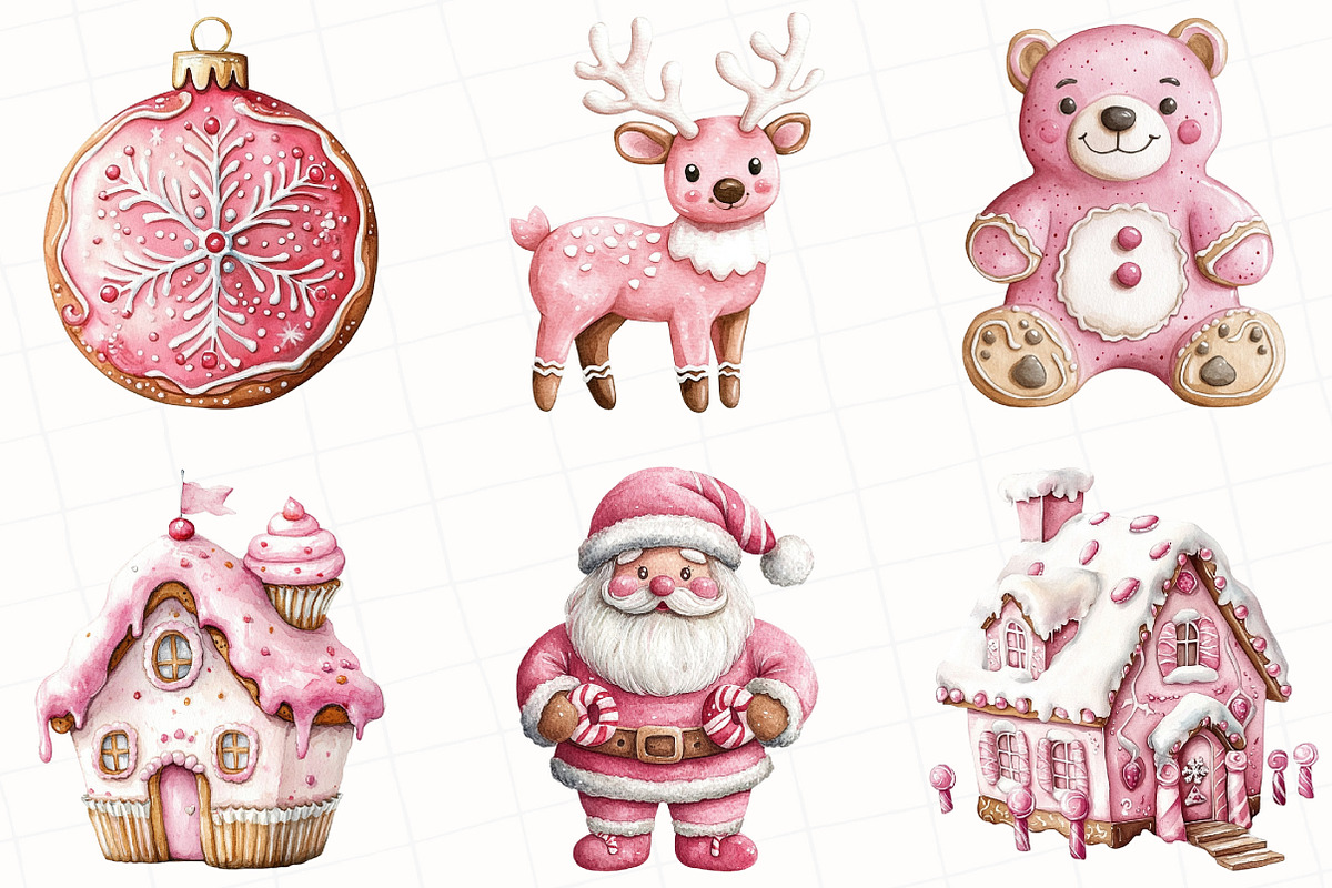 Pink Christmas Gingerbread Clipart, an Illustration by OK Design (Photo 3 of 5)
