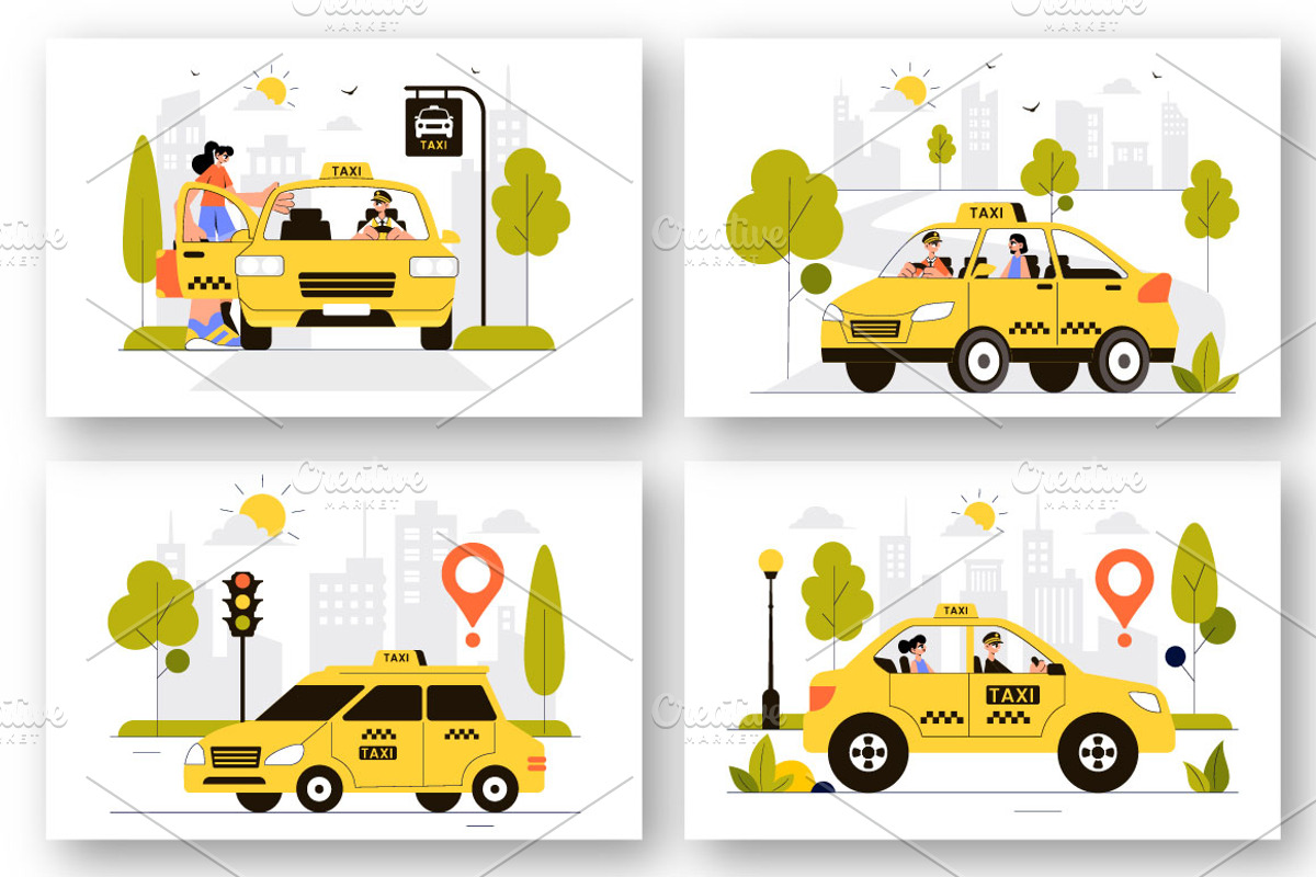 9 Taxi Travel Service Illustration, a Transportation Illustration by denayunebgt (Photo 2 of 3)