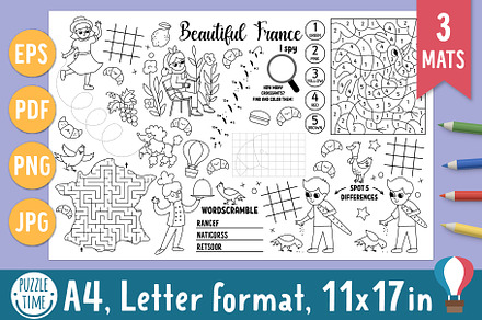 Beautiful France coloring playmats, an Education Illustration by Lexi Claus