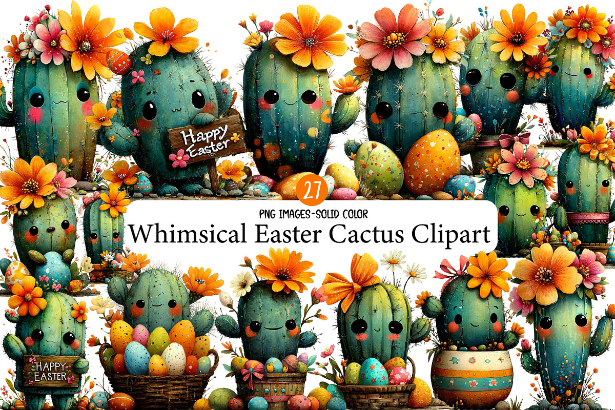 Whimsical Easter Cactus Clipart, an Illustration by Designworld (Photo 1 of 7)