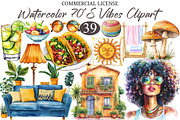 Watercolor 70'S Vibes Clipart, a Seasonal Illustration by designcity5 (Thumbnail 1 of 5)