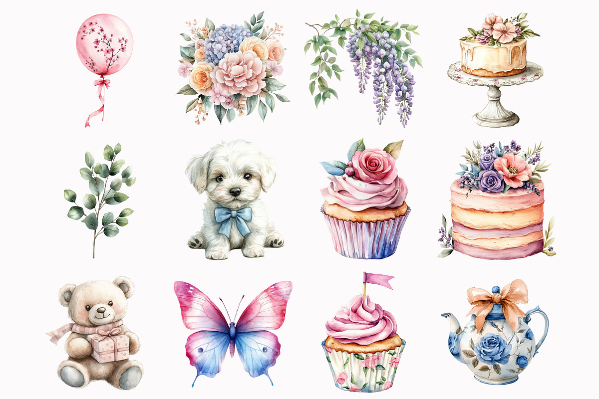 Chinoiserie Preppy Birthday Clipart, an Illustration by Design Market (Photo 5 of 6)
