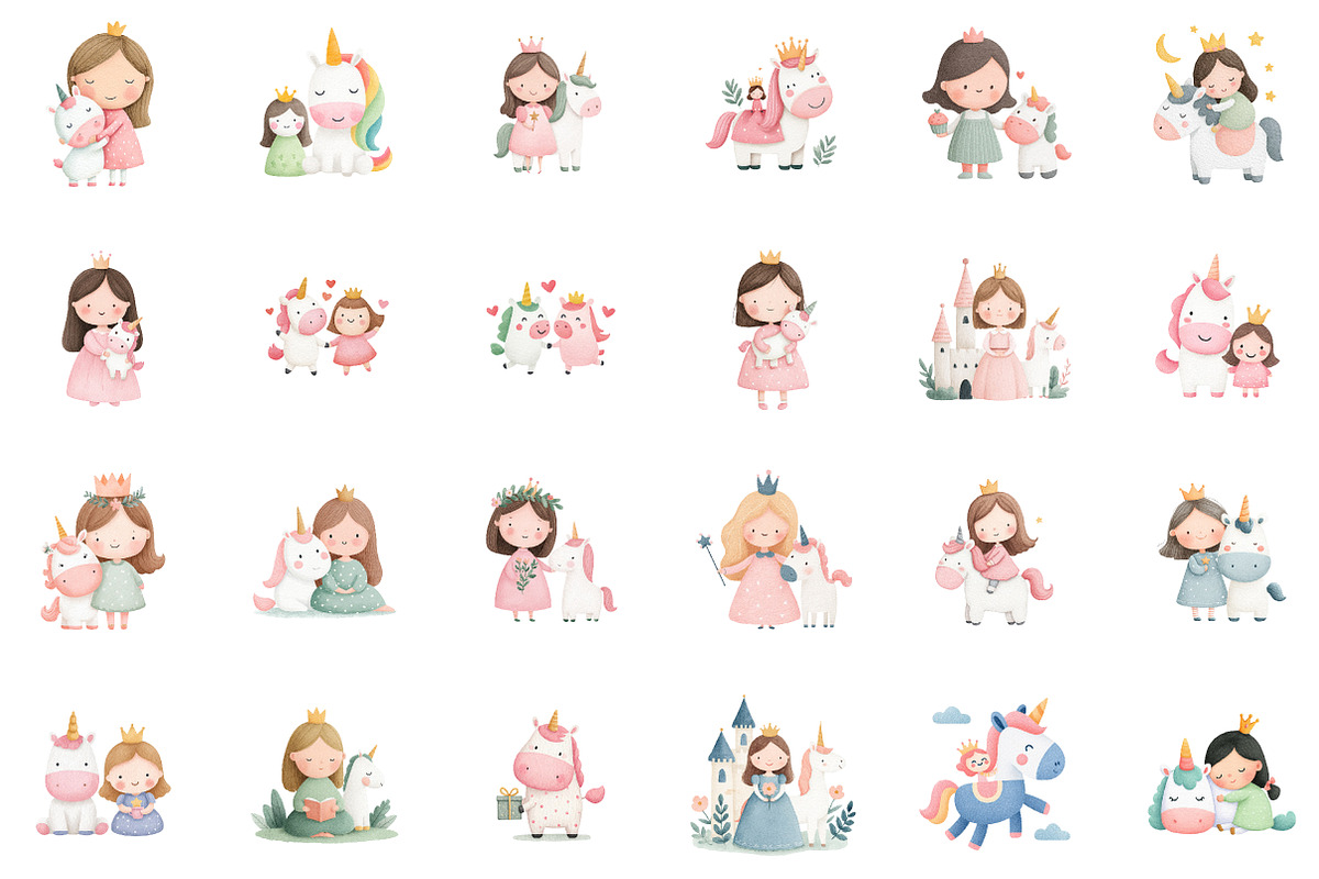 Little Princess and Unicorn Clipart, an Illustration by Sublimation Artist (Photo 2 of 6)