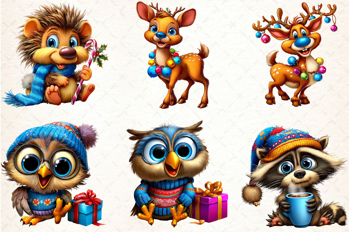 Funny Christmas Animal Clipart Bundl, an Illustration by DreamCafeArt (Photo 8 of 8)
