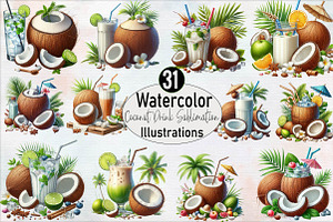 Coconut Drink Sublimation Clipart Bu, an Illustration by SVGArt