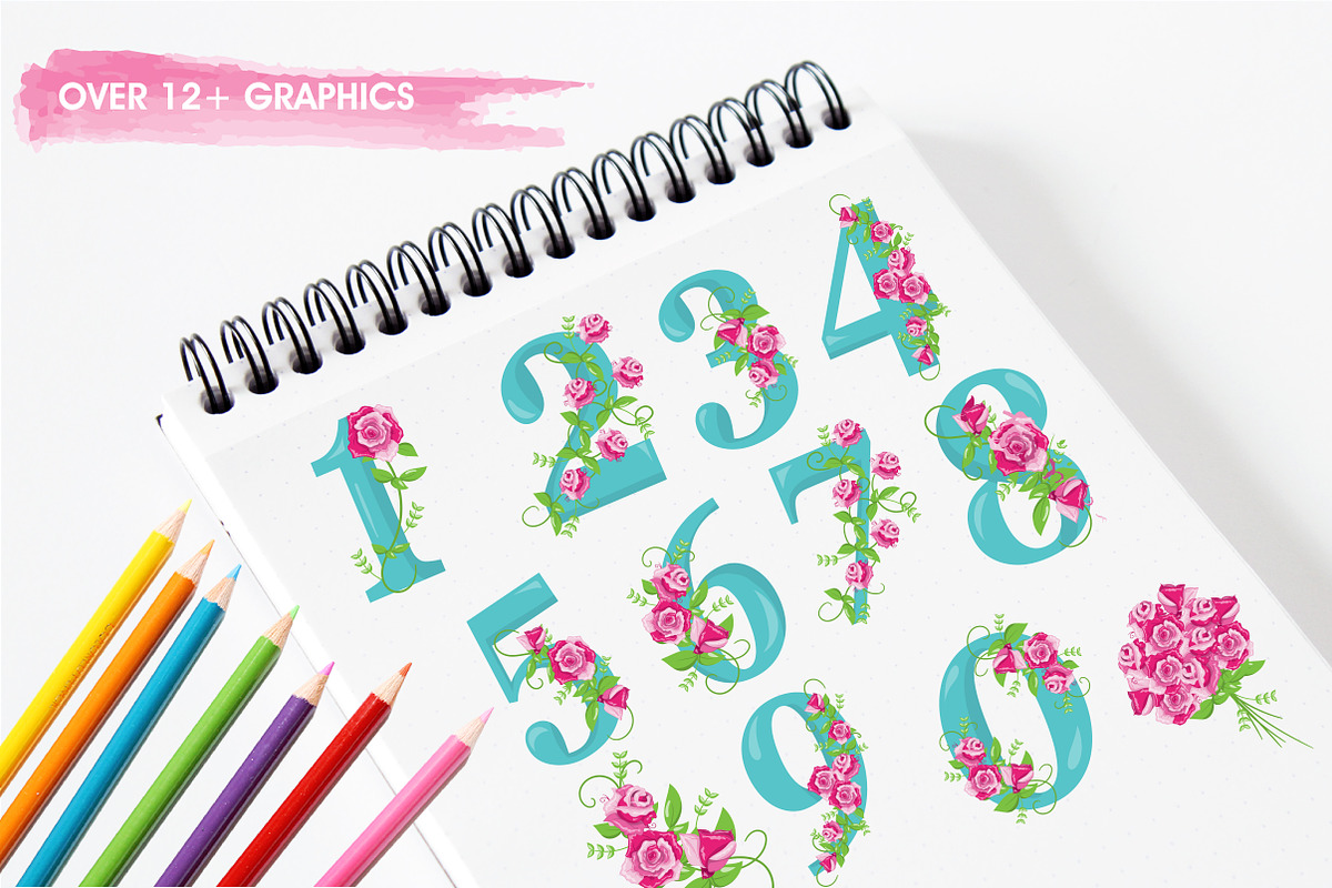 Floral numbers illustration pack, an Illustration by PrettyBundles