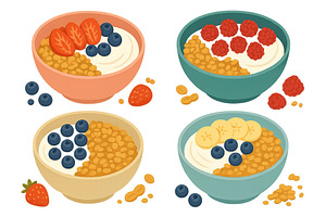Delicious bowls of yogurt topped, a Food Illustration by ZinetroN