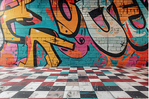 Urban graffiti art on brick wall, an Abstract Photo by Ylivdesign