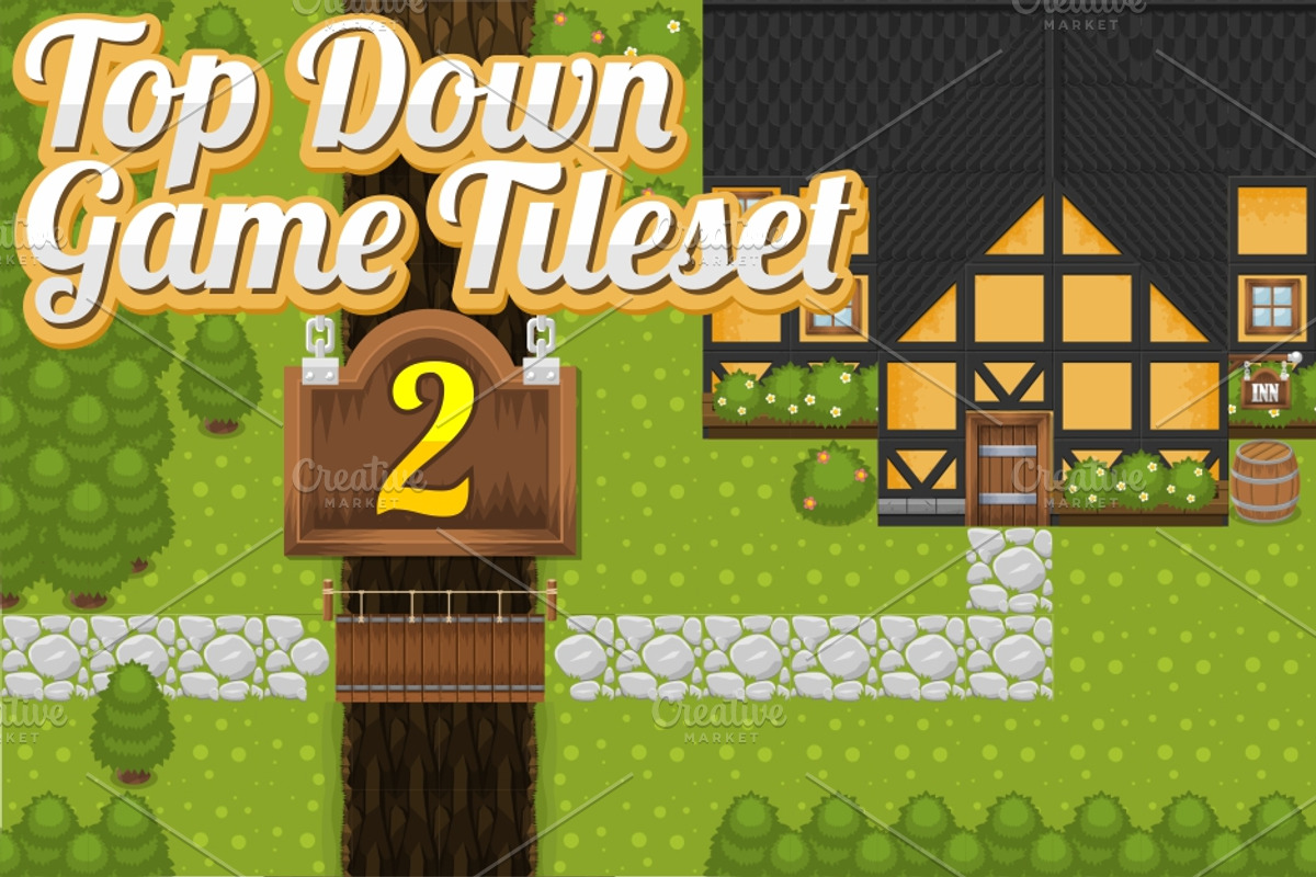 Top-Down Game Tileset 2, an Illustration by pzUH (Photo 1 of 4)