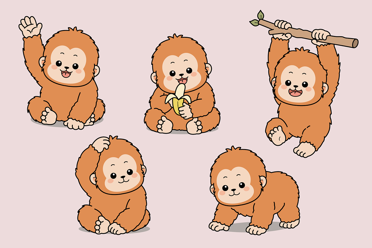 Baby Orangutan Set Collection, an Animal Illustration by Artpon Illustration (Photo 3 of 3)