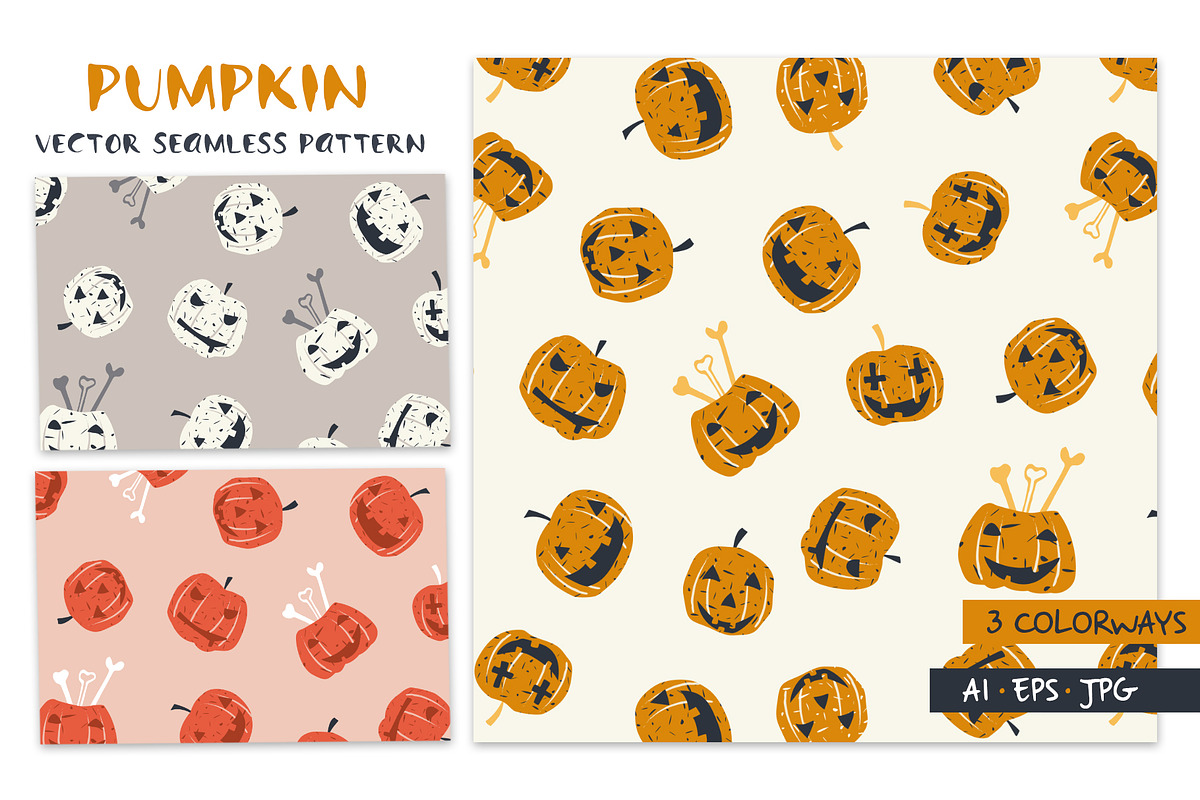 Pumpkin vector pattern - Halloween, an Illustration by Marta Munte Designs (Photo 1 of 3)