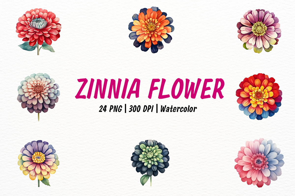 Vibrant Watercolor Zinnia Flower, a Decorative Illustration by New-School-Wave (Photo 1 of 5)