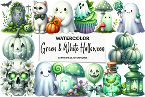 Green & White Halloween Clipart, an Illustration by DreamArtGraphic
