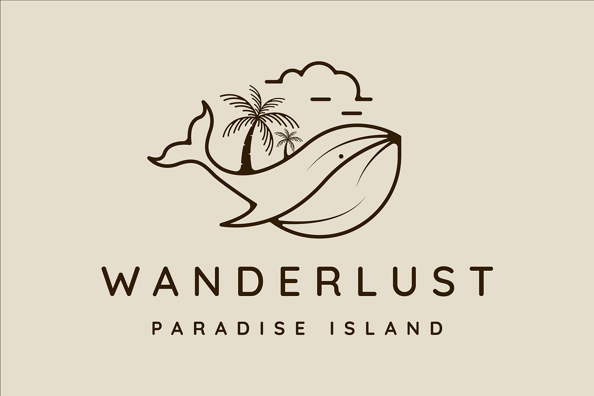 palm tree and whale logo line art, a Branding & Logo Template by zyxroun shop