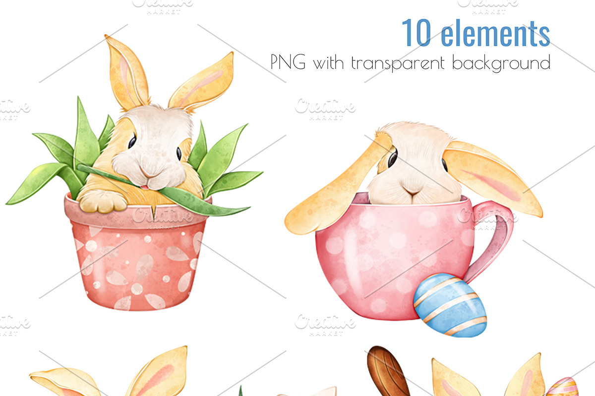 Cute Easter bunny Clipart PNG, a Seasonal Illustration by Mespilia (Photo 2 of 5)