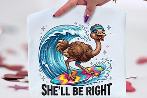 Funny Surfing Emu Beach PNG, an Illustration by CraftArtStudio