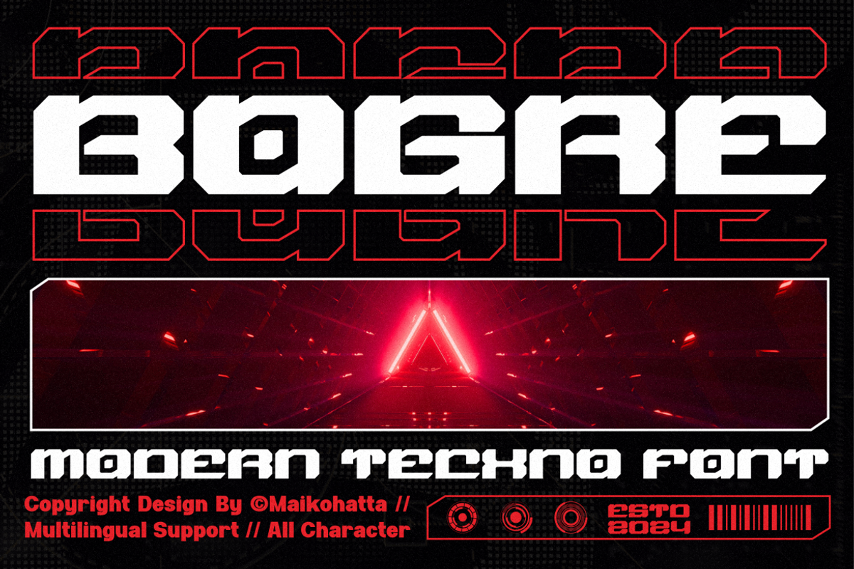Bogre - Modern Techno Font, a Script Font by MaikoHatta (Photo 1 of 7)