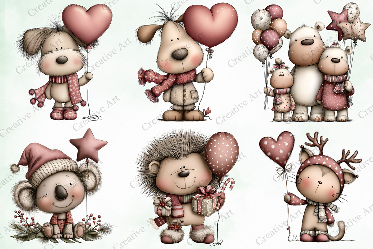 Christmas Animals With Balloon, an Illustration by Creative Art (Photo 4 of 10)