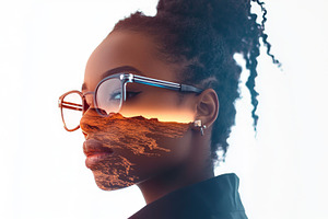 Double exposure of black woman with, a Photo by Dvoevnore photos