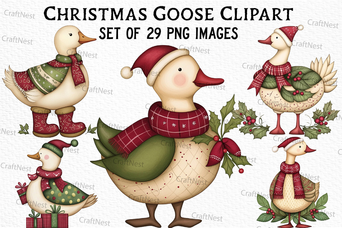 Christmas Goose Clipart, an Illustration by Craft Nest (Photo 1 of 6)