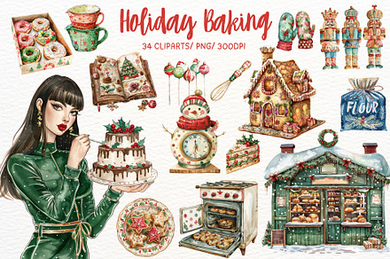 Holiday Baking Watercolor Clipart