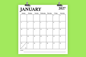 2027 Square 12x12 Calendar Template, a Stationery Template by Running With Foxes