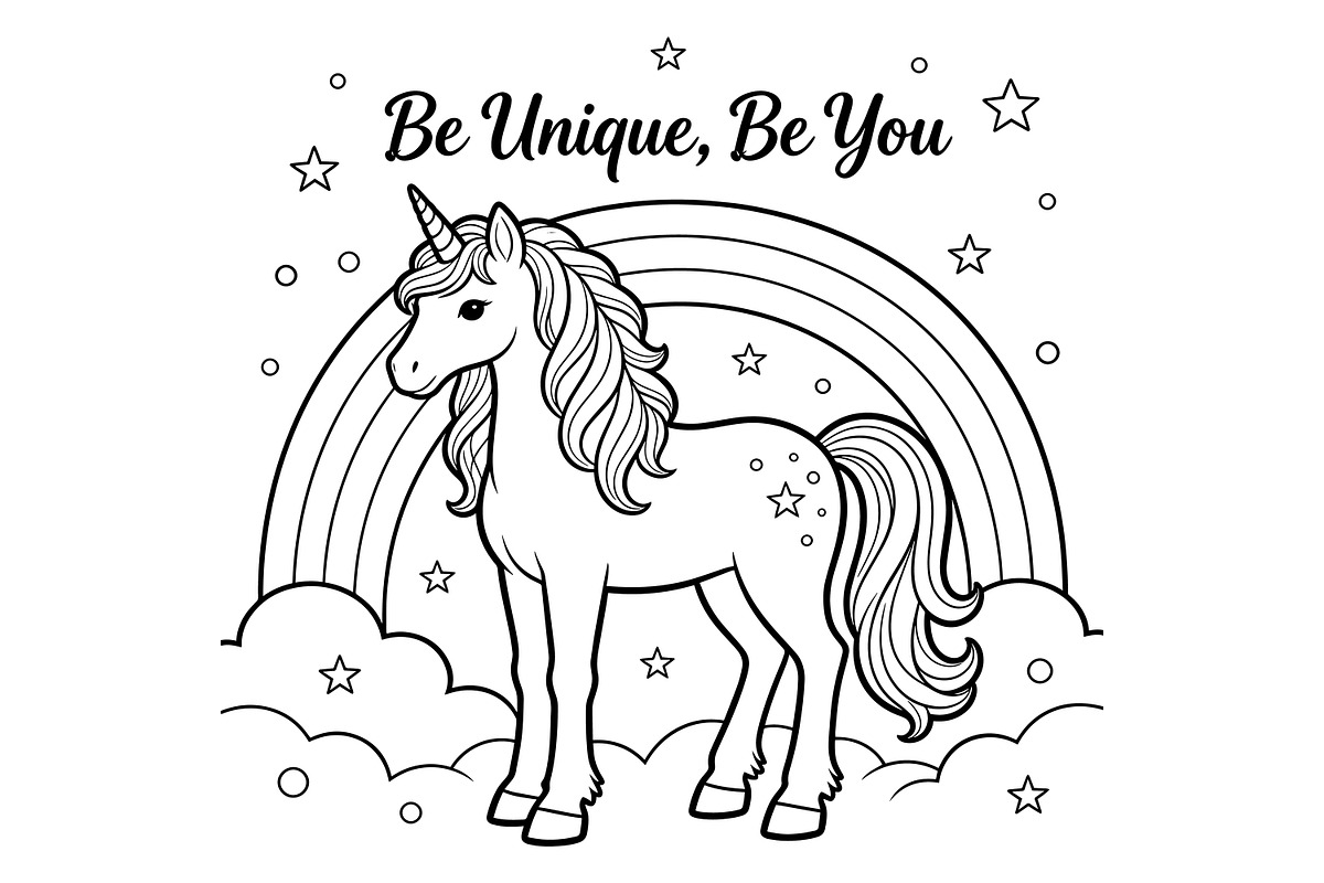 Unicorn Rainbow Coloring Book Set, an Animal Illustration by dx_vect (Photo 4 of 4)