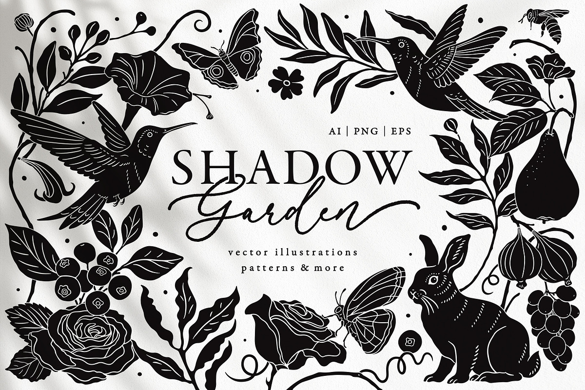 Shadow Garden Vector Collection, a Decorative Illustration by rouxsupplyco (Photo 1 of 17)