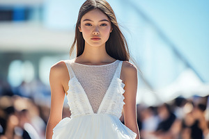 Model woman in beautiful dress on fashion week, a Person Photo by AlyaAnd
