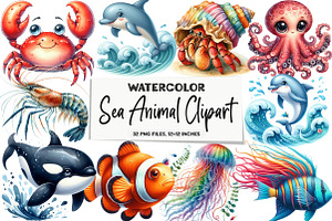 Watercolor Sea Animal Clipart, an Illustration by DreamArtGraphic