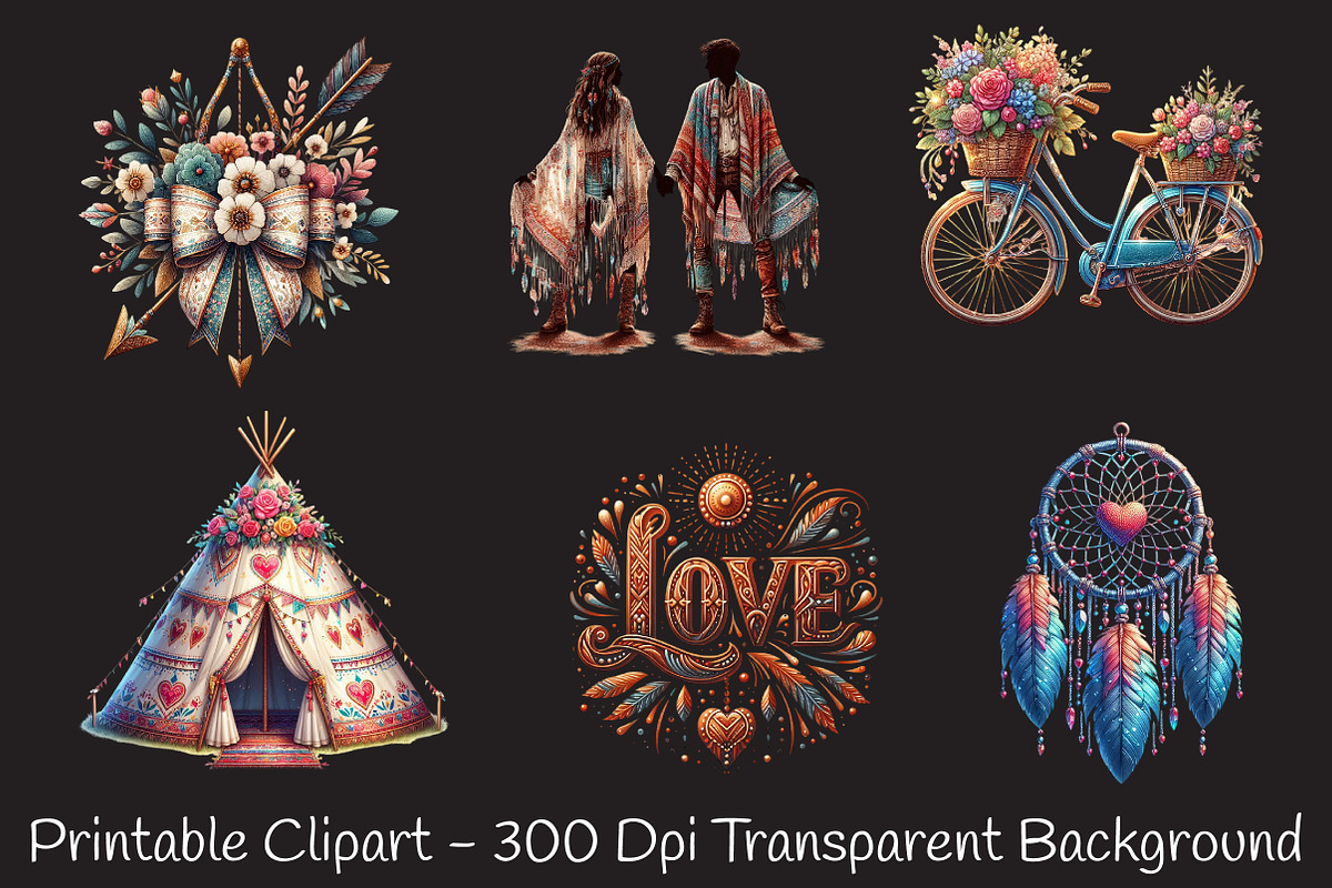 Boho Valentine Clipart Bundle, an Illustration by RobertsArt (Photo 4 of 7)