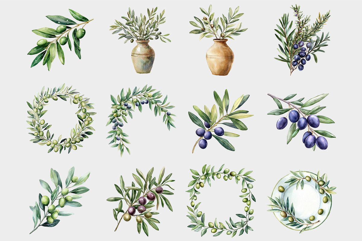 Watercolor Olive Clipart, a Seasonal Illustration by Design Market (Photo 5 of 5)