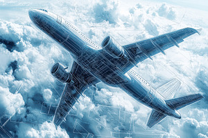 Airplane Blueprint Flight Clouds Des, a Transportation Photo by Pixeness Studio