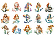 Summer Cute Mermaid Clipart, an Illustration by Designking (Thumbnail 2 of 5)
