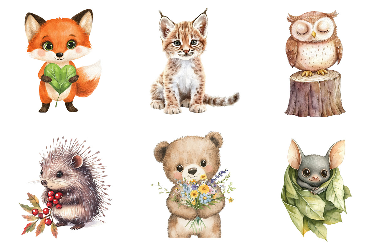 Cute Little Animal Clipart, Woodland, an Illustration by CreationArt (Photo 5 of 5)