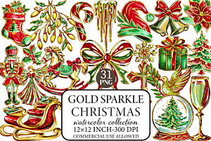 Gold Sparkle Christmas Clipart, an Illustration by Libby Wishes