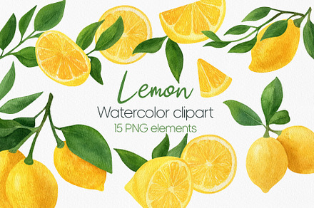 Lemon fruit watercolor clipart
